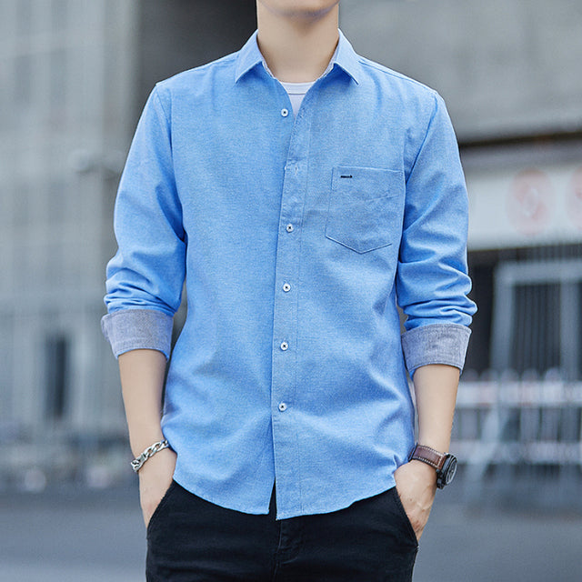 Men's Long Sleeve Cotton Shirt - Slim Fit Casual Top
