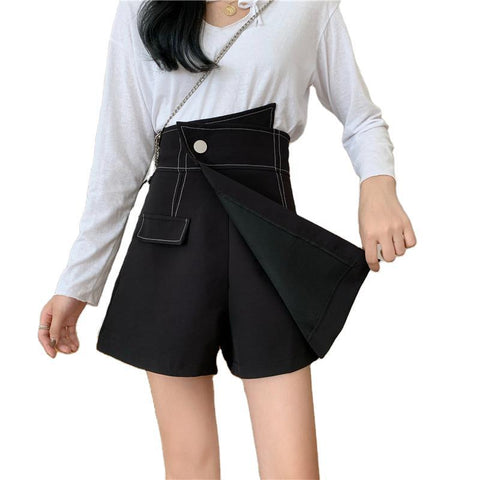 Summer High-Waist Irregular Wide-Leg Pants for Students