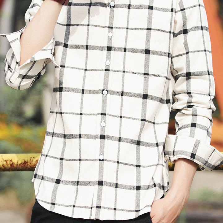 Men's Casual Slim Fit Cotton Plaid Long Sleeve Shirt