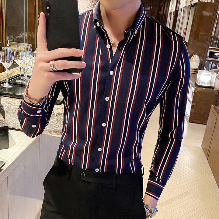 Slim Fit Men's Striped Long Sleeve Casual Shirt