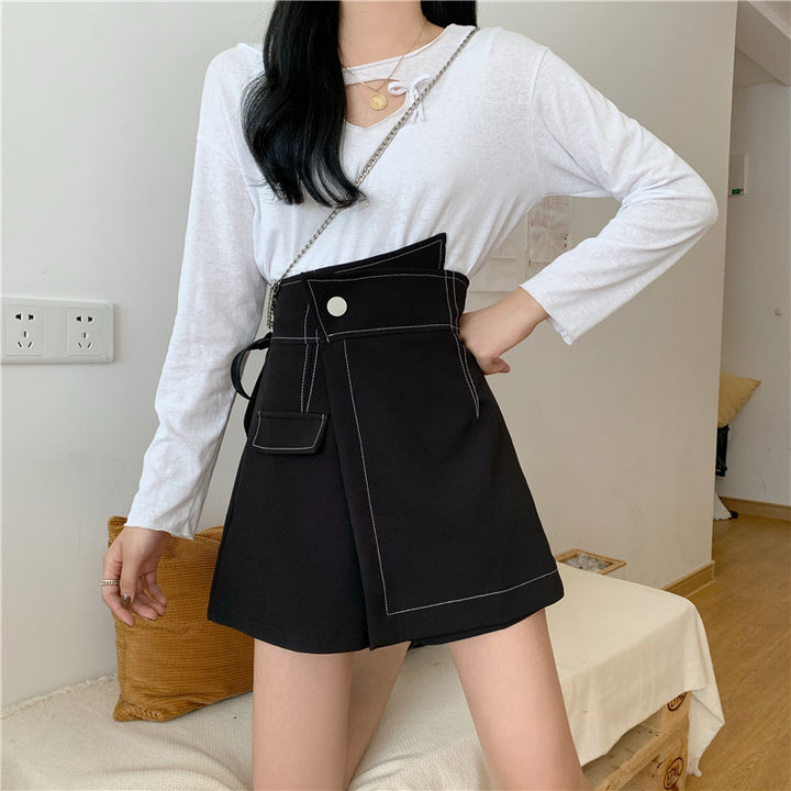 Summer High-Waist Irregular Wide-Leg Pants for Students