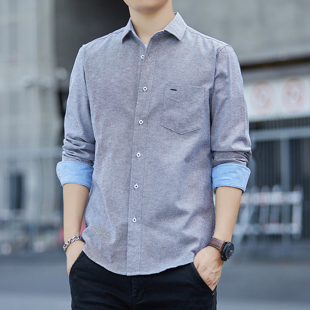 Men's Long Sleeve Cotton Shirt - Slim Fit Casual Top