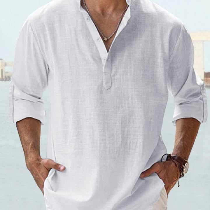 Summer Men's Casual Loose Fit Long Sleeve Cotton Shirt