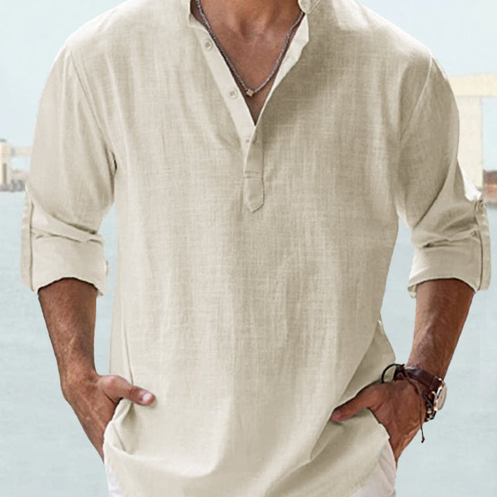 Summer Men's Casual Loose Fit Long Sleeve Cotton Shirt