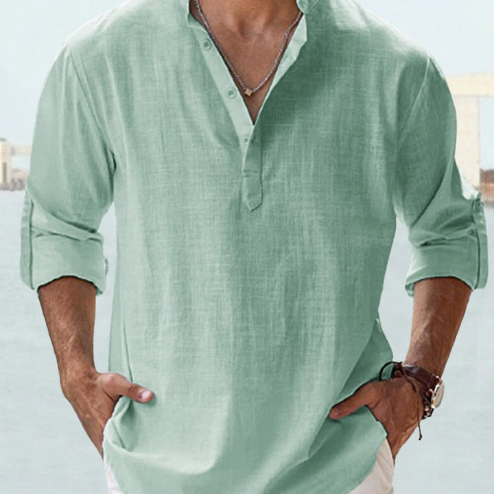 Summer Men's Casual Loose Fit Long Sleeve Cotton Shirt