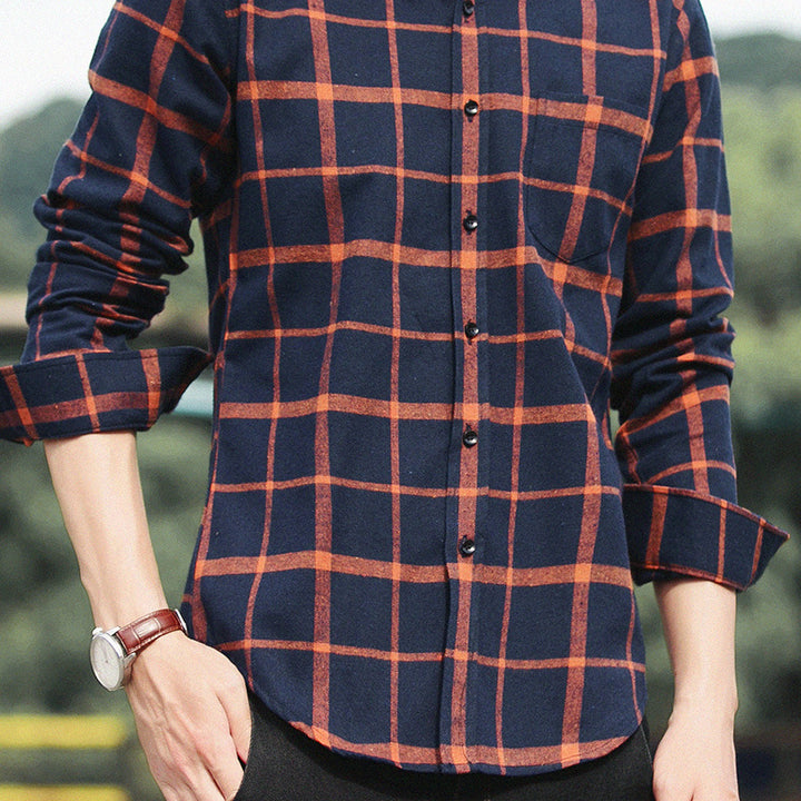 Men's Casual Slim Fit Cotton Plaid Long Sleeve Shirt