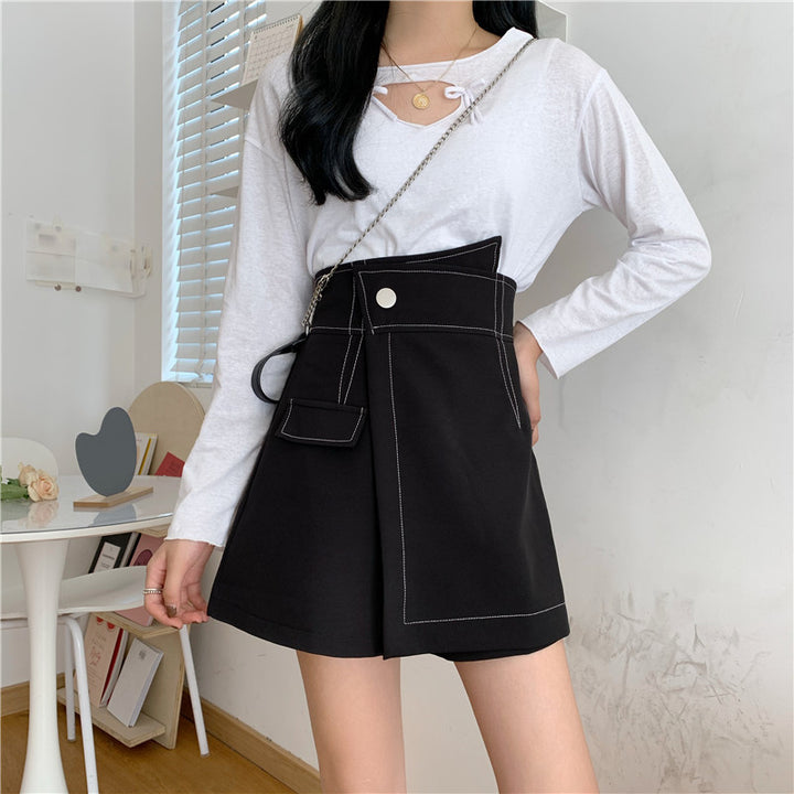 Summer High-Waist Irregular Wide-Leg Pants for Students