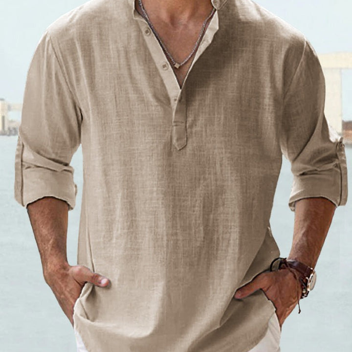 Summer Men's Casual Loose Fit Long Sleeve Cotton Shirt