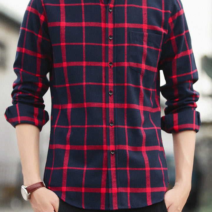 Men's Casual Slim Fit Cotton Plaid Long Sleeve Shirt