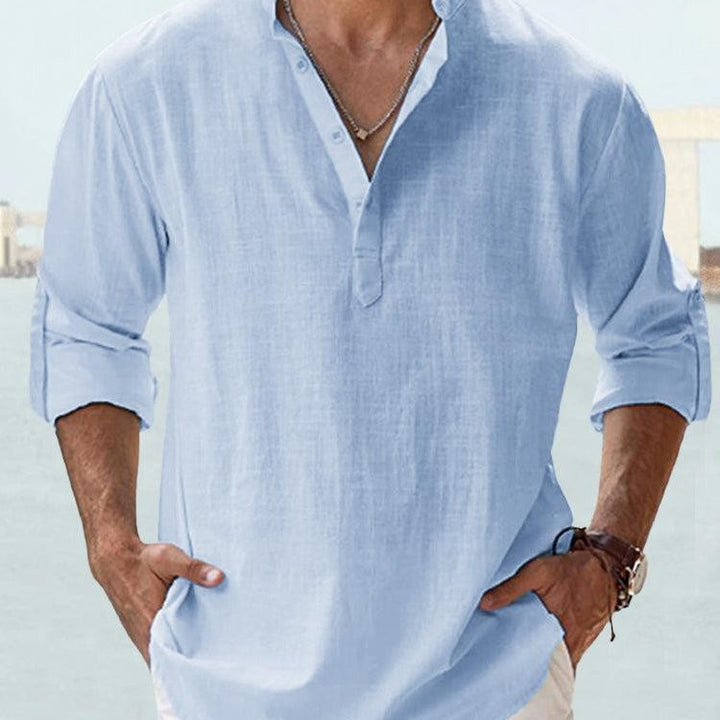 Summer Men's Casual Loose Fit Long Sleeve Cotton Shirt