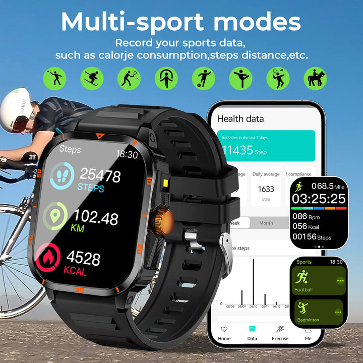 2025 NEW Military Smartwatch 2.01''HD Screen for Android/IOS Bluetooth Call Waterproof Outdoor Sports Fitness Smart Watch Men