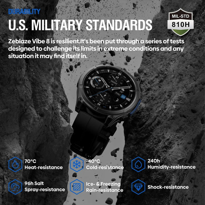NEW 2025 Zeblaze VIBE 8 Voice Calling 1.43" AMOLED Display Smart Watch Built-in Flashlight Heart Rate Blood Pressure Smart Watch