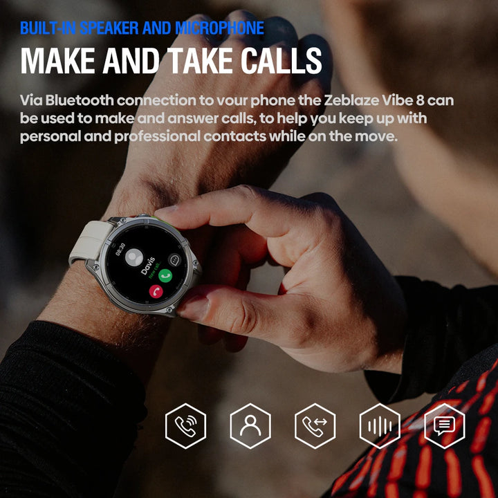 NEW 2025 Zeblaze VIBE 8 Voice Calling 1.43" AMOLED Display Smart Watch Built-in Flashlight Heart Rate Blood Pressure Smart Watch
