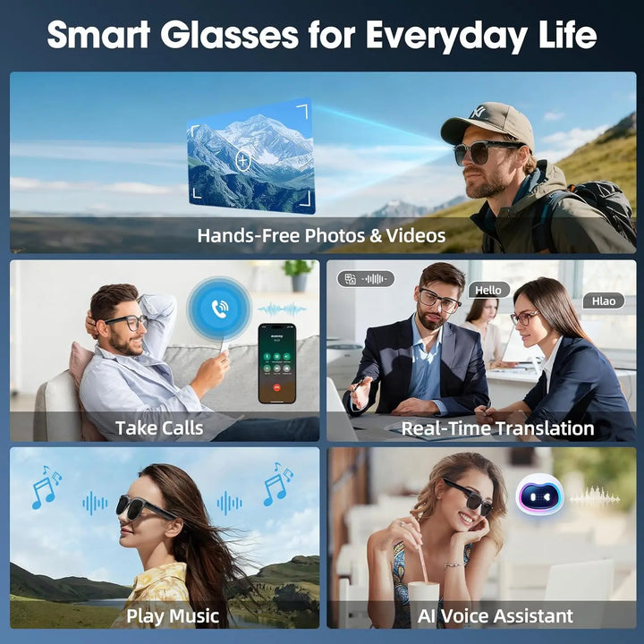 2026 New Smart AI Glasses 1080P HD Video Record Camera ChatGPT Bluetooth Call 32GB ROM Language Translation Music Sunglasses Men