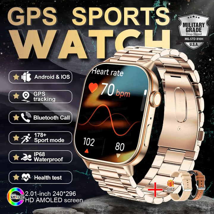 New GPS Military Smart Watch Bulit-in GPS Compass Altimeter Barometric 10ATM IP69K Waterproof AMOLED BT Call Smartwatch