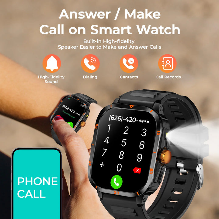 2025 NEW Military Smartwatch 2.01''HD Screen for Android/IOS Bluetooth Call Waterproof Outdoor Sports Fitness Smart Watch Men