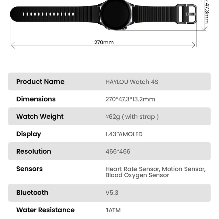 HAYLOU Watch 4S GPS Smartwatch 1.43” HD AMOLED Display 5 Satellite GPS Positioning 120+ Workout Modes Sport Fitness Smart Watch