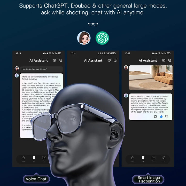2026 New Smart AI Glasses 1080P HD Video Record Camera ChatGPT Bluetooth Call 32GB ROM Language Translation Music Sunglasses Men