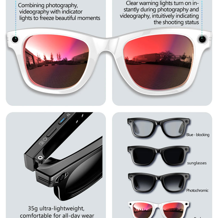 New 800W Camera AI Glasses Men Color-Changing Smart Translation Glasses Photo Video Recording Waterproof Call Smart Sunglasses
