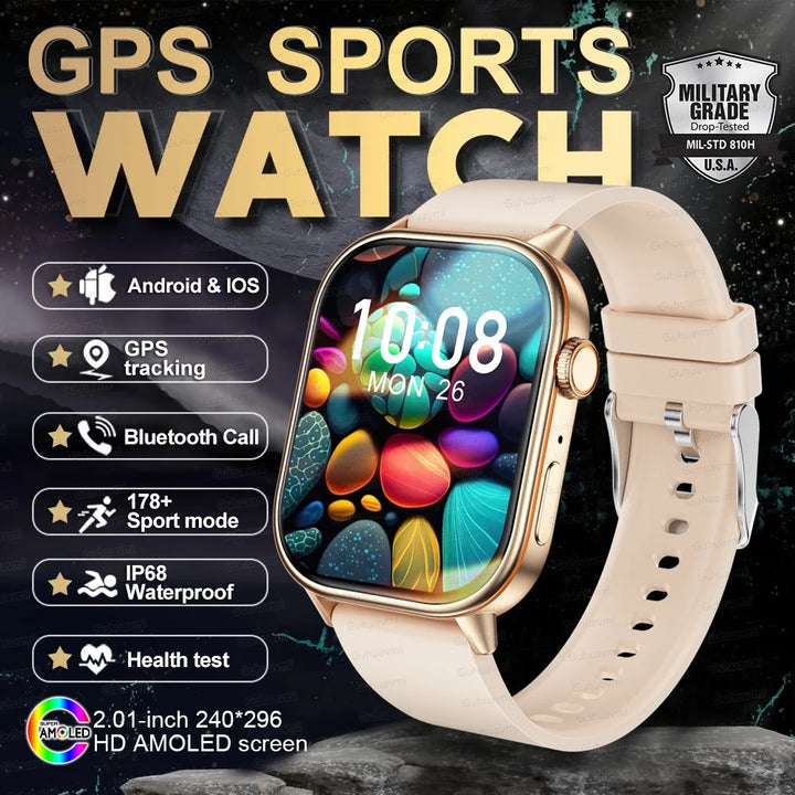 New GPS Military Smart Watch Bulit-in GPS Compass Altimeter Barometric 10ATM IP69K Waterproof AMOLED BT Call Smartwatch