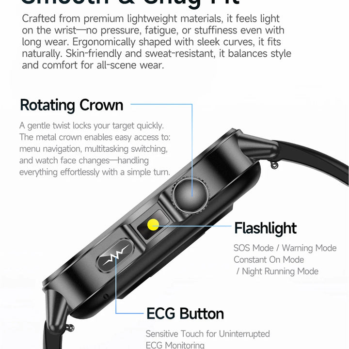 2026 New Model Uric Acid & Lipid Health Analysis Smart Watch Men ECG+PPG Bluetooth Call 2.01-inch Flashlight Smartwatch Women