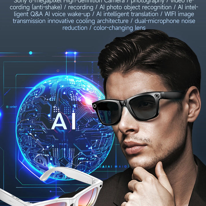 New 800W Camera AI Glasses Men Color-Changing Smart Translation Glasses Photo Video Recording Waterproof Call Smart Sunglasses