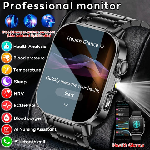 2026 New Model Uric Acid & Lipid Health Analysis Smart Watch Men ECG+PPG Bluetooth Call 2.01-inch Flashlight Smartwatch Women