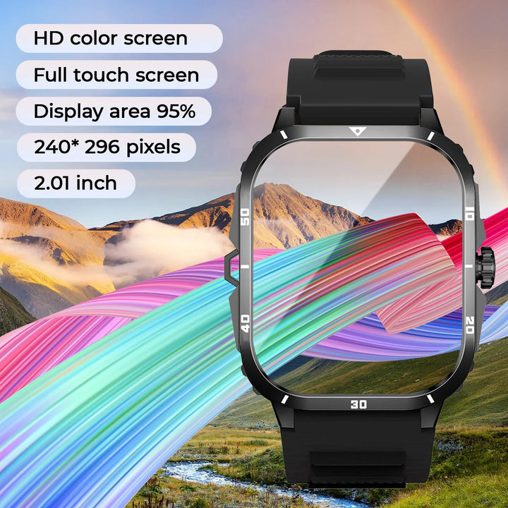 2025 NEW Military Smartwatch 2.01''HD Screen for Android/IOS Bluetooth Call Waterproof Outdoor Sports Fitness Smart Watch Men
