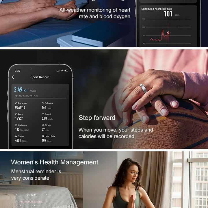 Uhoofit R10 Smart Ring with Charging Dock Men Women Health Sleep Heart Rate Monitoring IP68 & 5ATM Waterproof Multi-sport Mode