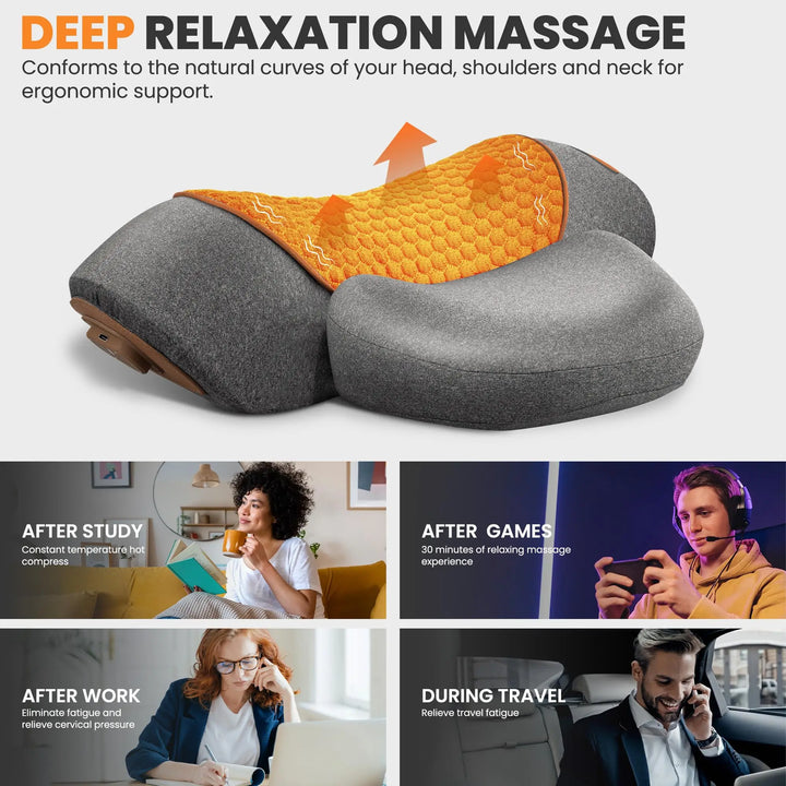 Electric Neck Massager Cervical Pillow Hot Compress Neck Stretch Heating Vibration Neck Shoulder Massage Pillow Back Traction