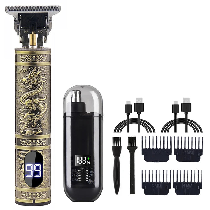 T9 Vintage Men's Electric Hair Clipper Beard Trimmer/Rechargeable Hair Cutting Machine With Nose Hair Trimmer Kit Boyfriend Gift