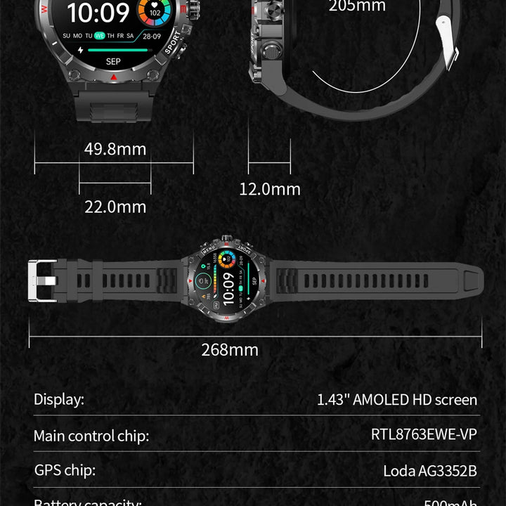 2025 COLMI V76 GPS Smartwatch 1.43" Ultra AMOLED Display Built-in Compass Altimeter Bluetooth Call Smart Watch 500mAh Battery