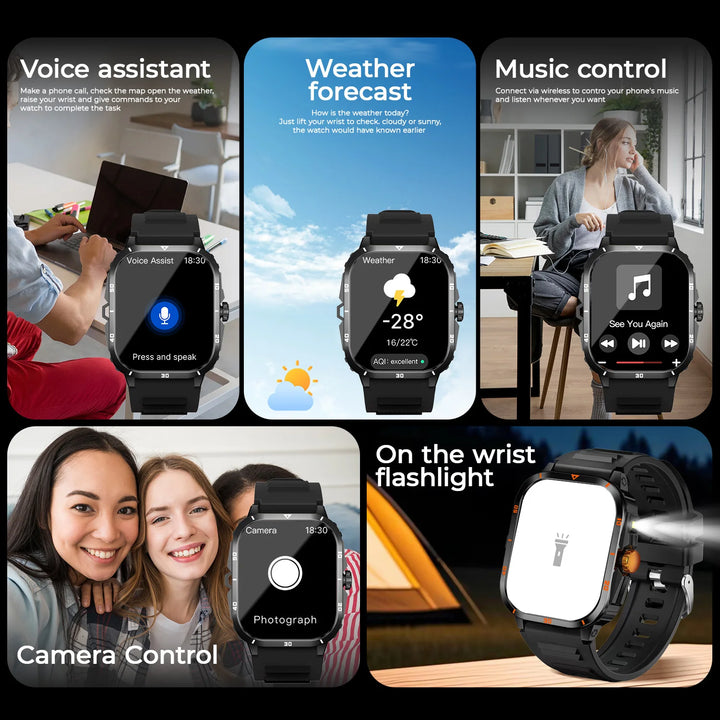 2025 NEW Military Smartwatch 2.01''HD Screen for Android/IOS Bluetooth Call Waterproof Outdoor Sports Fitness Smart Watch Men