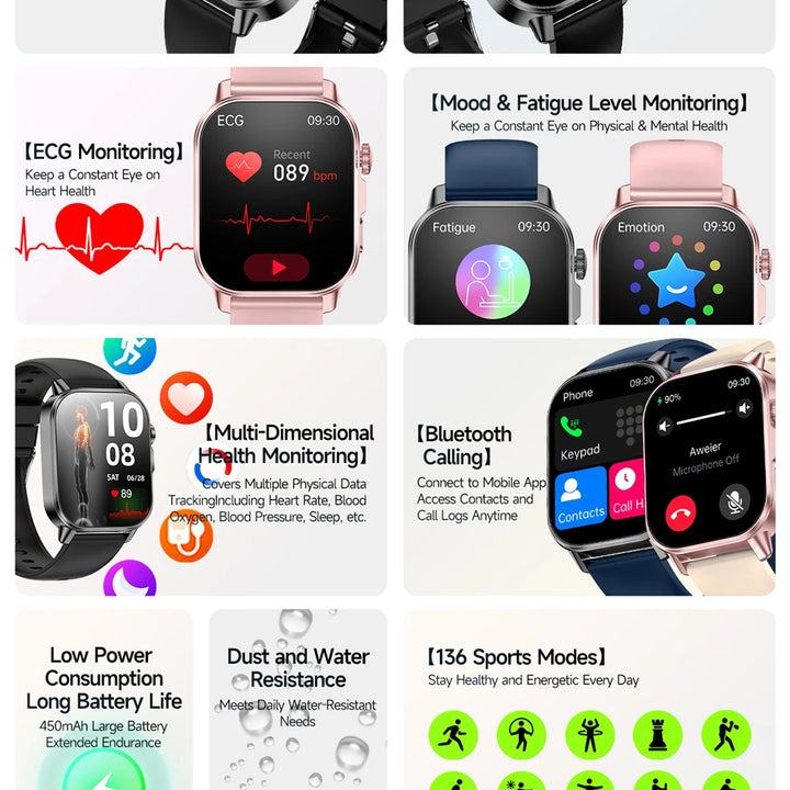 2026 New Model Uric Acid & Lipid Health Analysis Smart Watch Men ECG+PPG Bluetooth Call 2.01-inch Flashlight Smartwatch Women