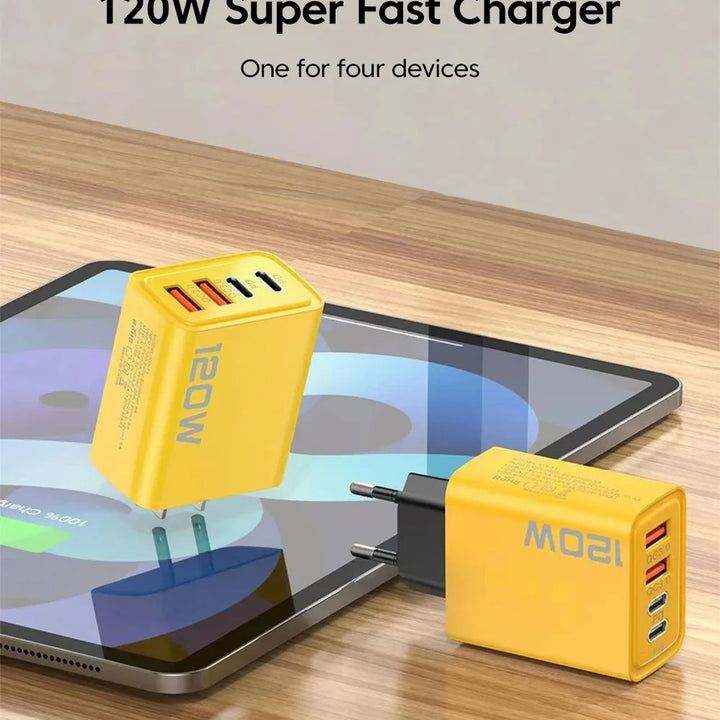 Total 120W USB Type C Charger 4 Port Fast Charging USB Phone Charger Adapter For iPhone Samsung Xiaomi Quick Charge Wall Charger