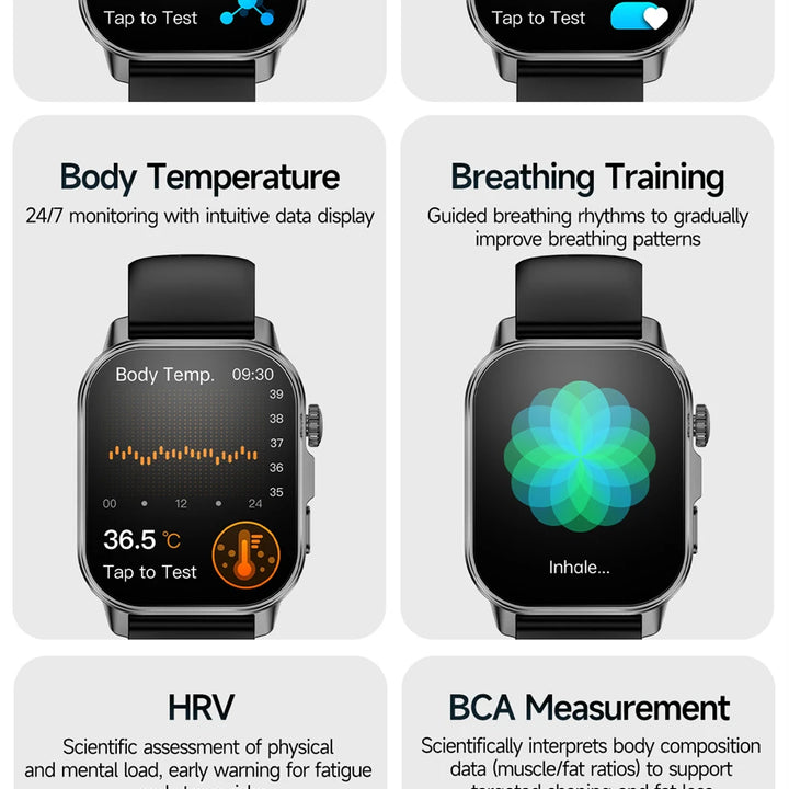 2026 New Model Uric Acid & Lipid Health Analysis Smart Watch Men ECG+PPG Bluetooth Call 2.01-inch Flashlight Smartwatch Women