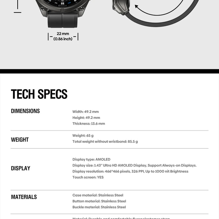 NEW 2025 Zeblaze VIBE 8 Voice Calling 1.43" AMOLED Display Smart Watch Built-in Flashlight Heart Rate Blood Pressure Smart Watch