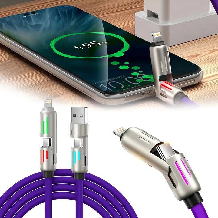 4-in-1 240W USB Type C Silicone Fast Charging Cable, For iPhone Huawei Samsung Xiaomi Durable Type-C To USB A Cable