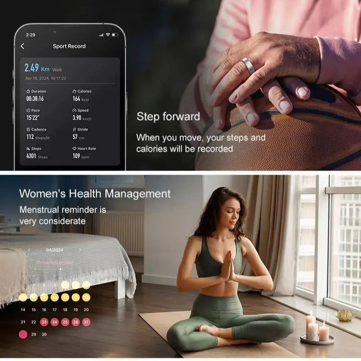 Uhoofit R10 Smart Ring with Charging Dock Men Women Health Sleep Heart Rate Monitoring IP68 & 5ATM Waterproof Multi-sport Mode
