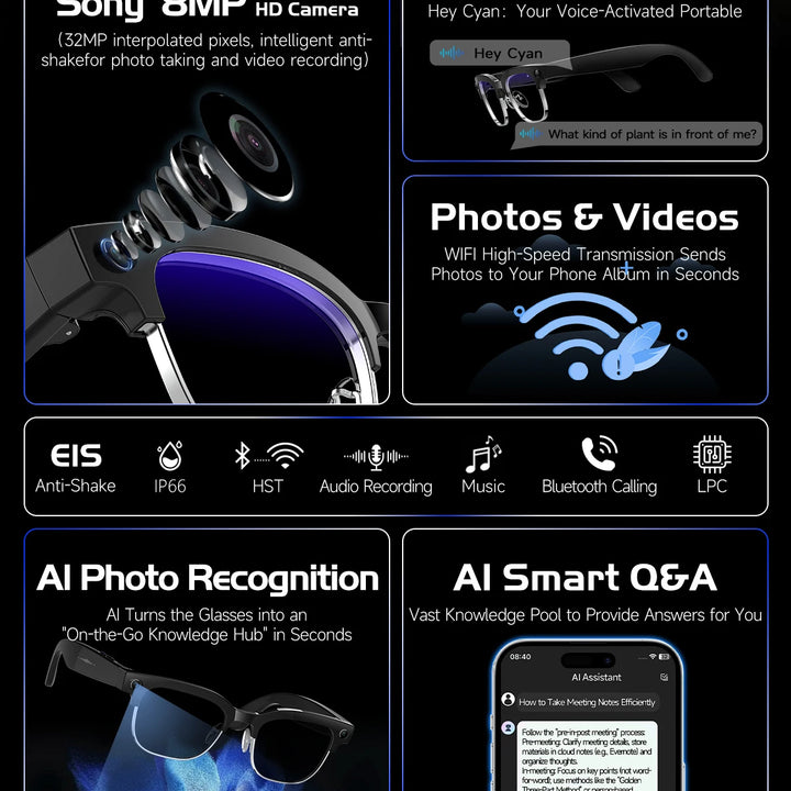 2026New 800W Pixel Camera Smart Glasses Men Video Recording AI Photo Recognition Bluetooth Call Voice Translation Sunglasses Man