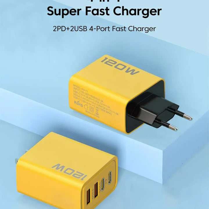 Total 120W USB Type C Charger 4 Port Fast Charging USB Phone Charger Adapter For iPhone Samsung Xiaomi Quick Charge Wall Charger
