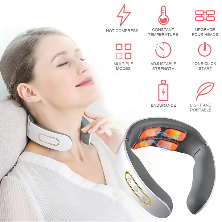 Electric Neck and Shoulder Pulse Massager 6 Mode 9 Levels Adjustable Cervical Vertebra Relax Pain Relief Kneading Machine