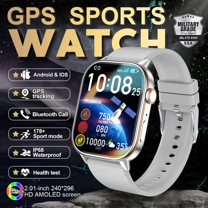 New GPS Military Smart Watch Bulit-in GPS Compass Altimeter Barometric 10ATM IP69K Waterproof AMOLED BT Call Smartwatch