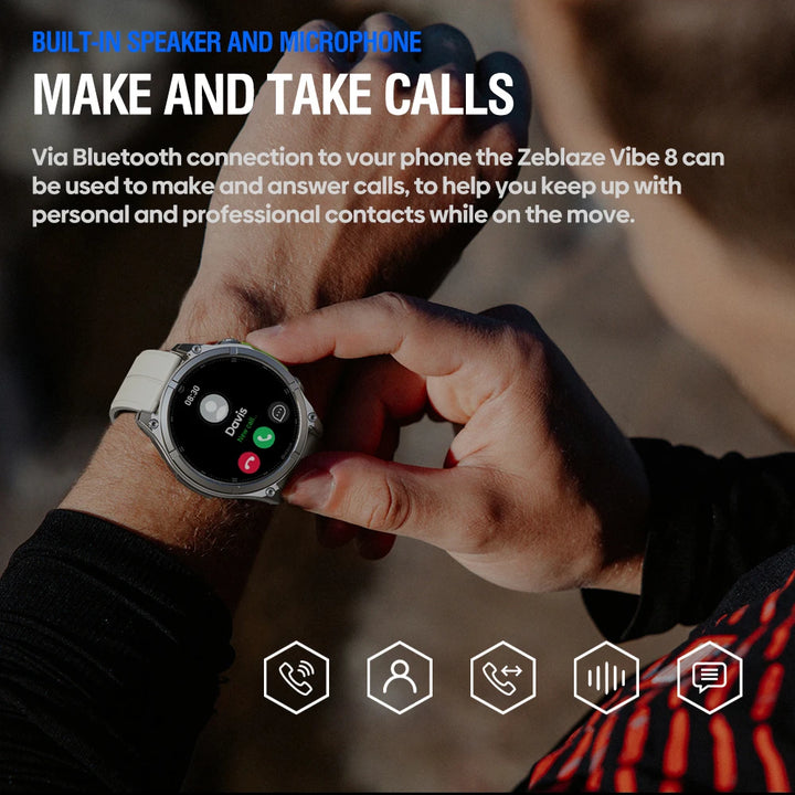 NEW 2025 Zeblaze VIBE 8 Voice Calling 1.43" AMOLED Display Smart Watch Built-in Flashlight Heart Rate Blood Pressure Smart Watch