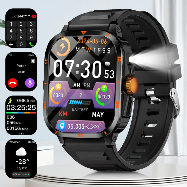 2025 NEW Military Smartwatch 2.01''HD Screen for Android/IOS Bluetooth Call Waterproof Outdoor Sports Fitness Smart Watch Men