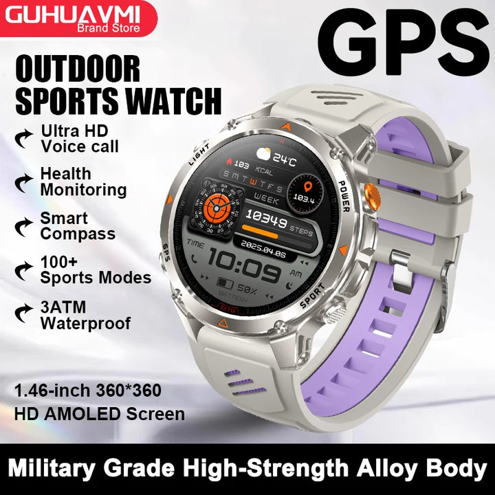 2025 New GPS Map Navigation Smart Watch Men Women Amoled Screen 3ATM Waterproof Sport SmartWatch Compass NFC BT Call Watches Men