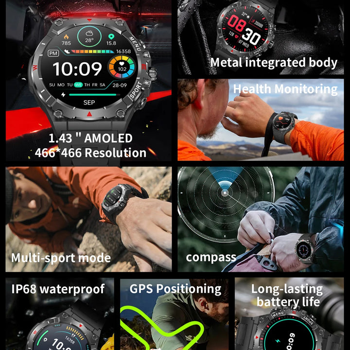 2025 COLMI V76 GPS Smartwatch 1.43" Ultra AMOLED Display Built-in Compass Altimeter Bluetooth Call Smart Watch 500mAh Battery