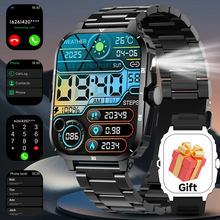 2025 NEW Military Smartwatch 2.01''HD Screen for Android/IOS Bluetooth Call Waterproof Outdoor Sports Fitness Smart Watch Men