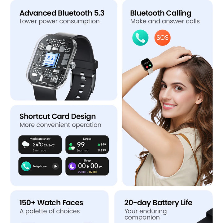 HAYLOU Watch S6 Smartwatch 2.01" HD Display Smart Watch Bluetooth Voice Callings IP68 Waterproof Fitness Tracking Smartwatch