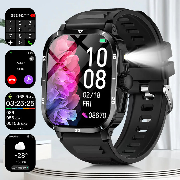 2025 NEW Military Smartwatch 2.01''HD Screen for Android/IOS Bluetooth Call Waterproof Outdoor Sports Fitness Smart Watch Men